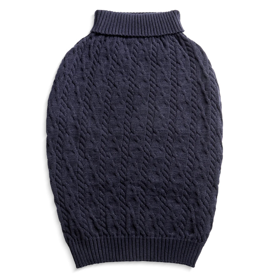 Navy shinola cable knit dog sweater for winter