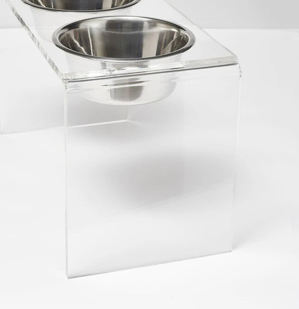 Three bowl elevated dog feeder with acrylic stand & lead-free stainless steel bowls