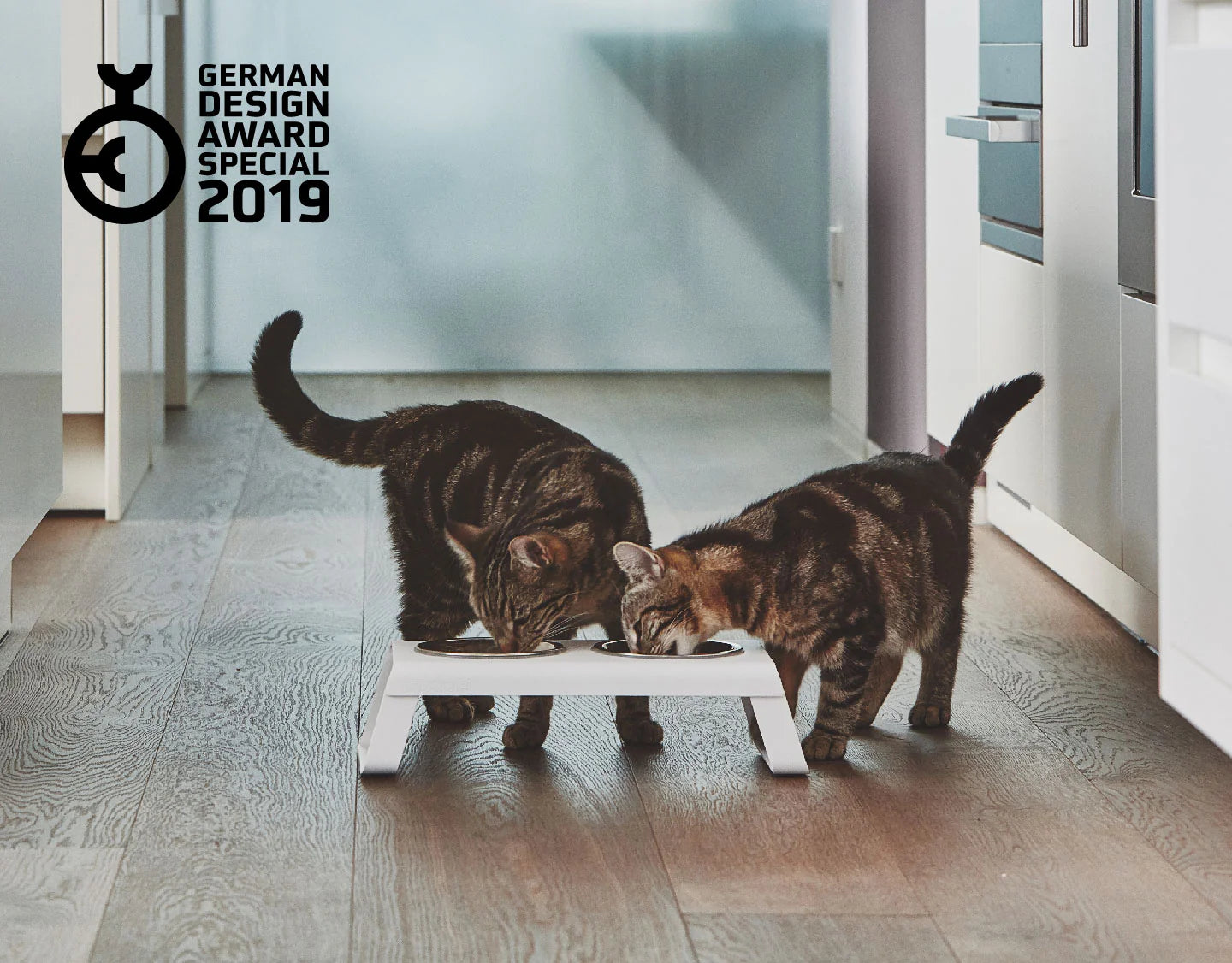 Miacara Desco Porcelain Cat Bowls With Wood Stand
