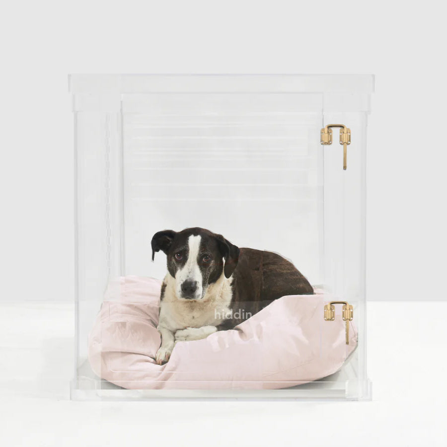 Medium size stylish dog crate with blush cushion 