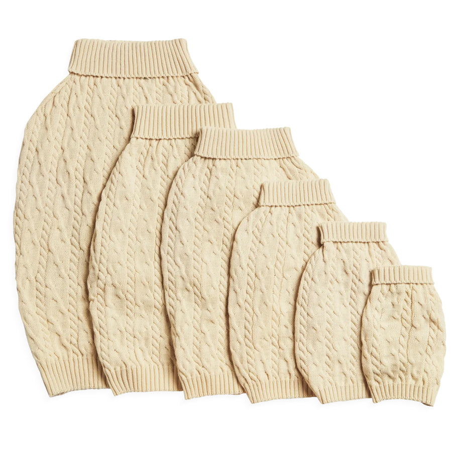 shinola cable knit dog sweater in small to extra large sizes