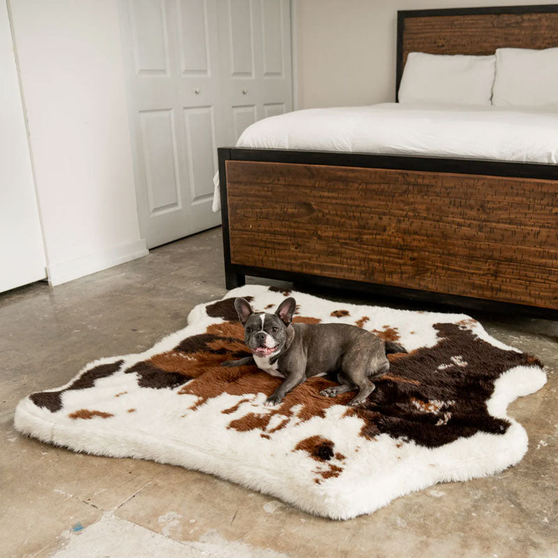 Pup Rug Faux Cowhide Memory Foam Large Dog Bed